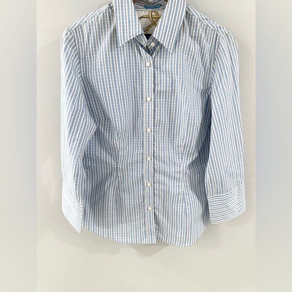 J. McLaughlin Button Front Blouse Blue Stripe Size 6 - Picture 3 of 5